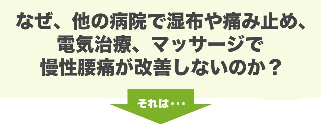 なぜ、他の病院で湿布や痛み止め、 電気治療、マッサージで 慢性腰痛が改善しないのか？