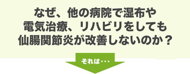 なぜ、他の病院で湿布や 電気治療、リハビリをしても 仙腸関節炎が改善しないのか？